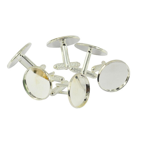 6 Pieces Round Cuff Links Settings Base for DIY Cabochon Jewelry Silve 2