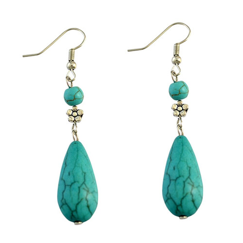 Vintage Ethnic Turquoise Earrings Water Drop Pendant Earrings Drop Ear