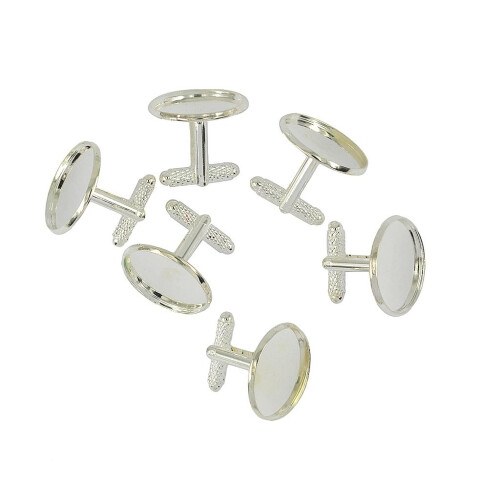 6 Pieces Round Cuff Links Settings Base for DIY Cabochon Jewelry Silve 1