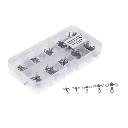 100pcs/box Heavy Duty 3 Way Fishing Rolling Swivels Rig Links 2#/4#/6# 2