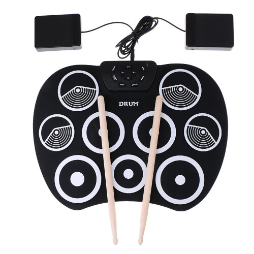 Portable Silicone Electronic Drum Pad Kit Digital USB Roll-up Foot Ped