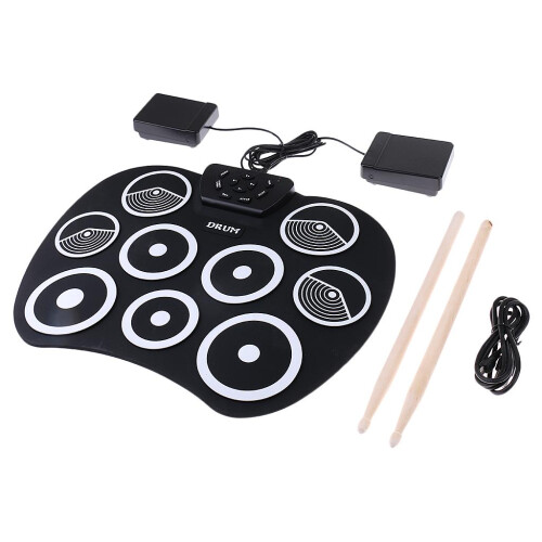Portable Silicone Electronic Drum Pad Kit Digital USB Roll-up Foot Ped 2