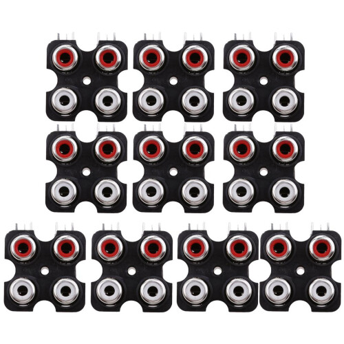 10 Pieces PCB Mount AV Concentric Outlet 4 RCA Female Socket Connector
