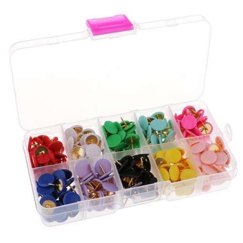 A Box of 300 Pieces Assorted Color Drawing Pins Push Pins Office Thumb