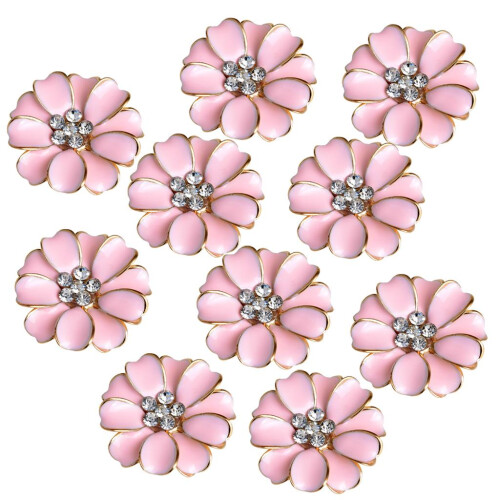 10pcs Metal Flower Rhinestone Buttons Flatback Embellishment Decor Pin 2