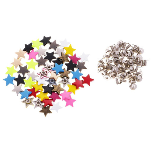 50 Sets Metal Star Pentagram Stud Rivet Spike Punk Screw for Leathercr 1
