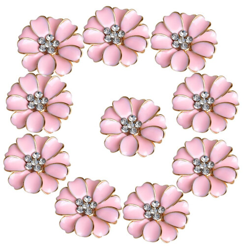 10pcs Metal Flower Rhinestone Buttons Flatback Embellishment Decor Pin 1