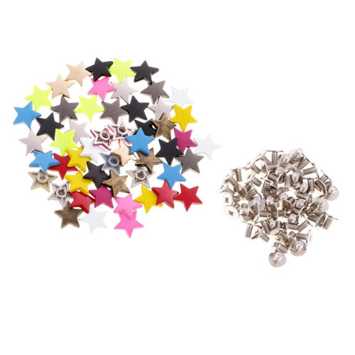 50 Sets Metal Star Pentagram Stud Rivet Spike Punk Screw for Leathercr 2