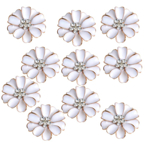 10pcs Metal Flower Rhinestone Buttons Flatback Embellishment Decor Whi 1