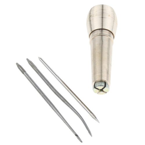 Copper Handle Sewing Awl with 3 Needles Hand Stitcher Shoe Repair Tool 2