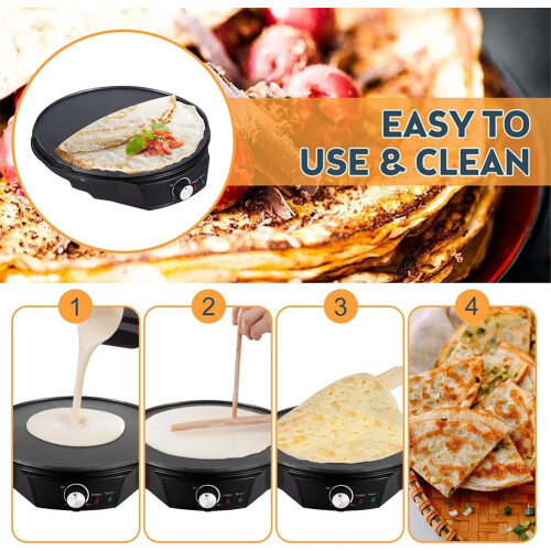 Electric Crepe Maker with Adjustable Temperature, NonStick Pancake Plate for Home Kitchen Cooking 2