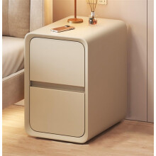 Solid Wood Bedside Table with 2 Drawers, Small Narrow Nightstand for Bedroom and Living Room, Khaki
