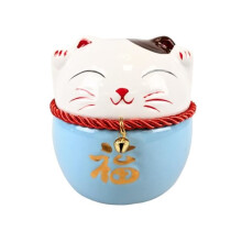 Sparschwein Maneki Neko, Porzellan, Blau und Weiß, 10 cm, modernes Design