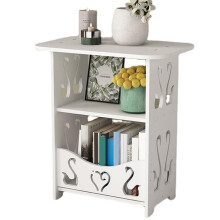 Small Bedside Table with Storage Shelf, White Narrow Side Table for Bedroom and Small Spaces