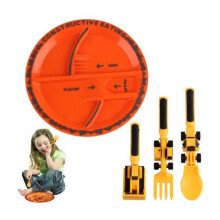 Kinder-Traktor-Besteck-Set mit Tellern, Kinder-Besteck-Set, Kinder-Bulldozer-Besteck, Kinder-Kreativbesteck