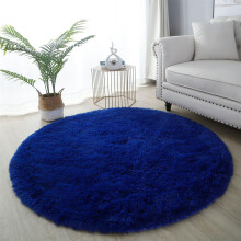 Faux Fur Rug Round 80cm Navy Blue Anti Slip Washable Soft Shaggy Area Rug For Living Room Bedroom Sofa