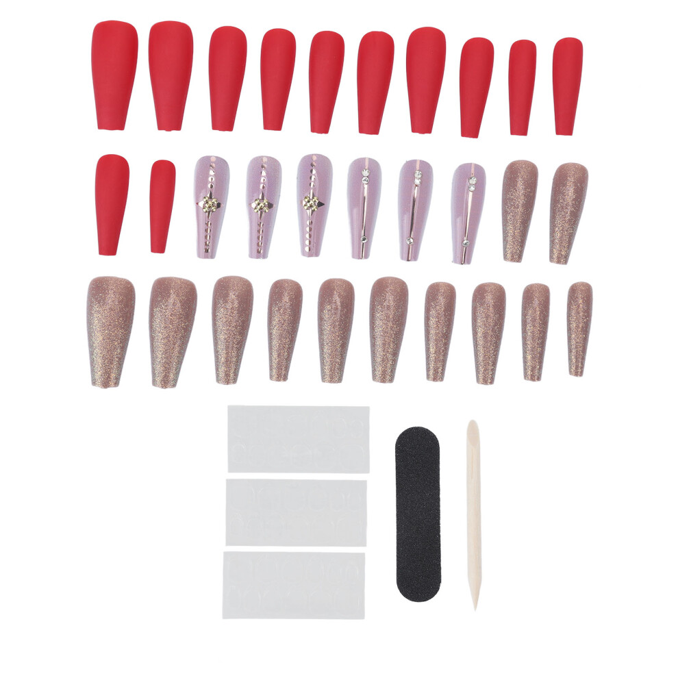 Coffin Shape Press On Nails, Glossy Full Cover Ballerina Long Fake Nails Reusable ABS Tips for Women, Full Cover Press on Nails Smudge Proof Chip Pr