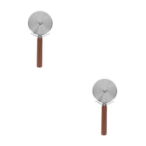 2Stk Küchenroller Pizza Cutter Holzgriff Glatte Schneide 2