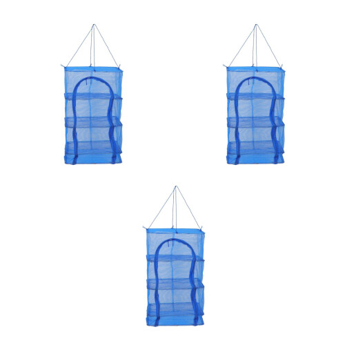 3Pcs Hanging Foldable Drying Net Blue for Camping Fruit Veggies 2