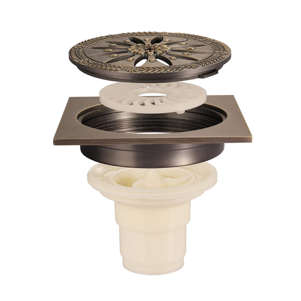 Square Brass Shower Floor Drain 4 Inch Bronze Antiodor Flow Corrosionresistant With Removable Cover 9347817489743