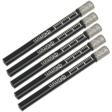 5PCS 6mm Dry Diamond Drill Bits for Porcelain Tile Glass Granite Ceramic, Round Shank with Cooling Wax