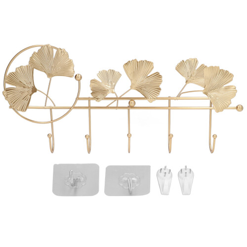 Iron Ginkgo Leaf Wall Coat Rack - 46x20.5cm, Elegant & Durable 1