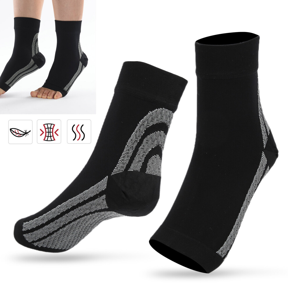 Black Outdoor Sports Compression Foot Sleeves 1 Pair, Plantar Fasciitis Support, 30Mmhg