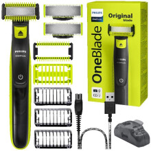 Máquina de afeitar eléctrica para hombre - Philips - OneBlade QP2824/10 - Cara y cuerpo - Impermeable recargable