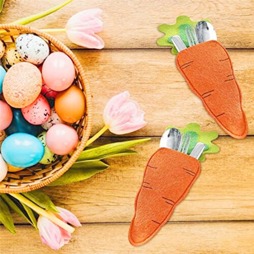 6Pcs Easter Tableware Utensil Holder,Carrot Knifes and Fork Bag Dining Room Table Decor,Easter Table Decoration for Fork 2