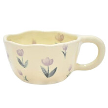 Caneca de Cerâmica Floral Elegante, Xícara de Café com Decorações de Flores, Copos de Primavera de 250 Ml para Decoração de Casa, B