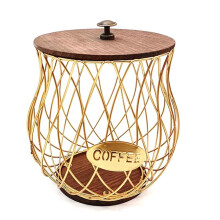 Coffee Pod Holder, Rustic K Cup Holder Organizer for Counter, Coffee Pods Storage for Coffee Bar Accessories Decor Gold