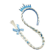 B Princesa Dress Perucas, Princesa Longa TrançAda Peruca Tiaras para Meninas Cosplay Princesa Cocar Azul