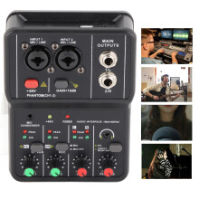 Mini 2-Kanal-Soundmixer mit USB-Schnittstelle und 48V Phantomspeisung