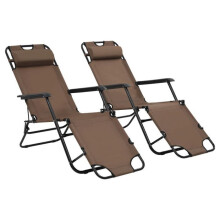 Sillas largas plegables de 2 piezas con reposapiés de acero marrón 02_0011943