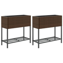 Jardinière bac lit surélevé plantes fleurs jardin terrasses avec étagère lot de 2 brun 70