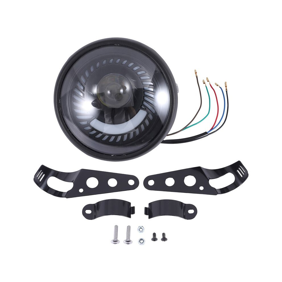 Motorcycle Cafe Racer Bobber 6.5 Inch Led Headlight Spiral Side Mount Bracket White 4712909436328