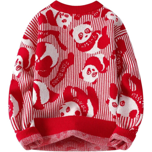 Men's Winter Jumper Long Knitted Crew Neck Pullover Red Size L Warm Student 2