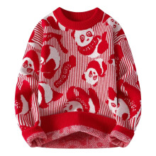 Men's Winter Jumper Long Knitted Crew Neck Pullover Red Size L Warm Student