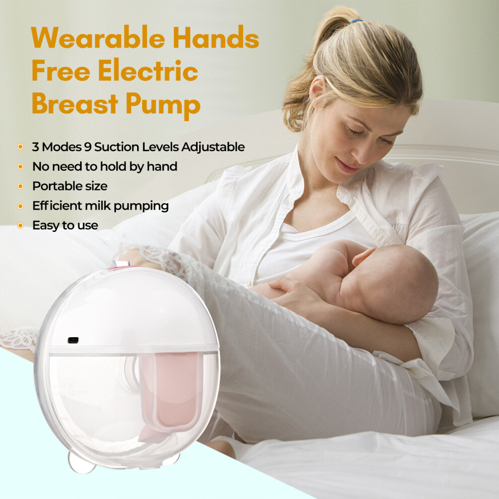 Wireless Wearable Electric Breast Pump 150Ml Portable Silent Orange/White