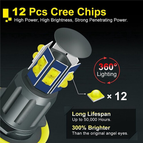 lampadina per Fari H8 6000K 120W leD Angel Eyes Lights Canbus per  E60 E61 E63 X5 E70 X6 E71 E90 E91 E92 E93 M3 E89 E82 2