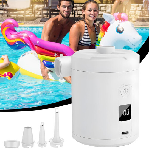 Portable Pump for Inflatable Items Wireless USB Charging Automatic Compact for Camping Pool Outdoor White 1