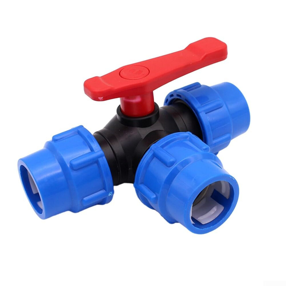 Pe 3Way Ball Valve 32Mm For Plastic Pipe, Easy Water Flow Control, Durable Black And Blue 9199774972550