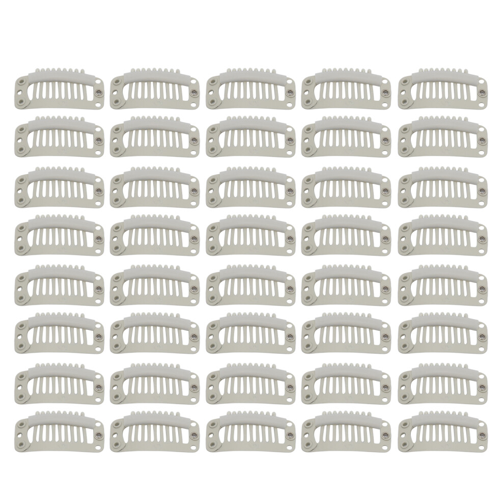 Unisex Cream 40Pcs Stainless Steel Wig Clip Set 1.3In Beige 9 Teeth Hair Extension Snap Comb