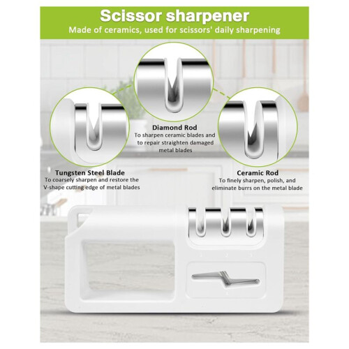 Knife Sharpener, Kitchen Knife Sharpener with Scissors Sharpener, Knife Sharpener Tool for Repairing, Restoring White 1