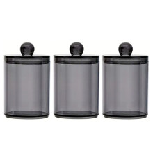 3-Pack Qtip Dispenserpotten Badkamerpot Zwart Plastic Houder Opbergdoos voor Wattenbolletje, Wattenstaafje