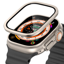 Screen Protector Compatible for Apple Watch Ultra 49mm Tempered Glass, Aluminum Alloy Frame, Starlight, Bubble