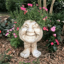 Lustige Gesichtsharzskulptur im Blumentopf mit Lustigem Gesichtsausdruck, Gartenzubehör B