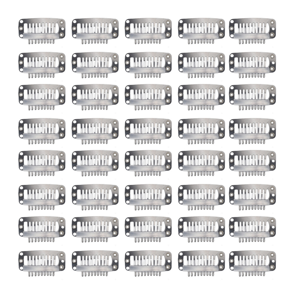 Unisex Stainless Steel Hair Extension Clips 9 Teeth Snap Comb With Soft Rubber Backing Widely Applications Invisible Secure Grip Clips For Wig And Hair