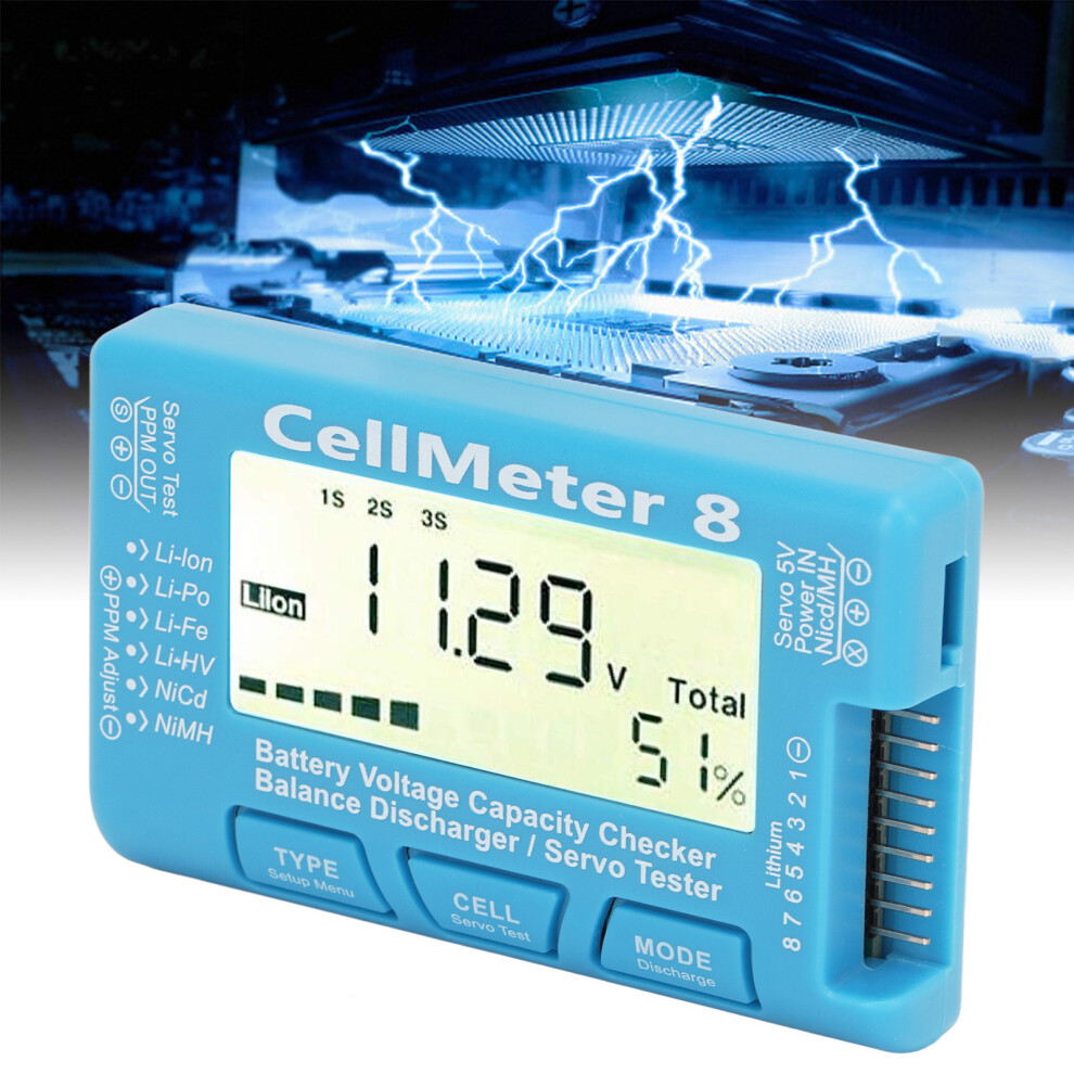 Digital Battery Capacity Checker For Lipo Nimh 8S, Model For Cellmeter 8 9351375094462