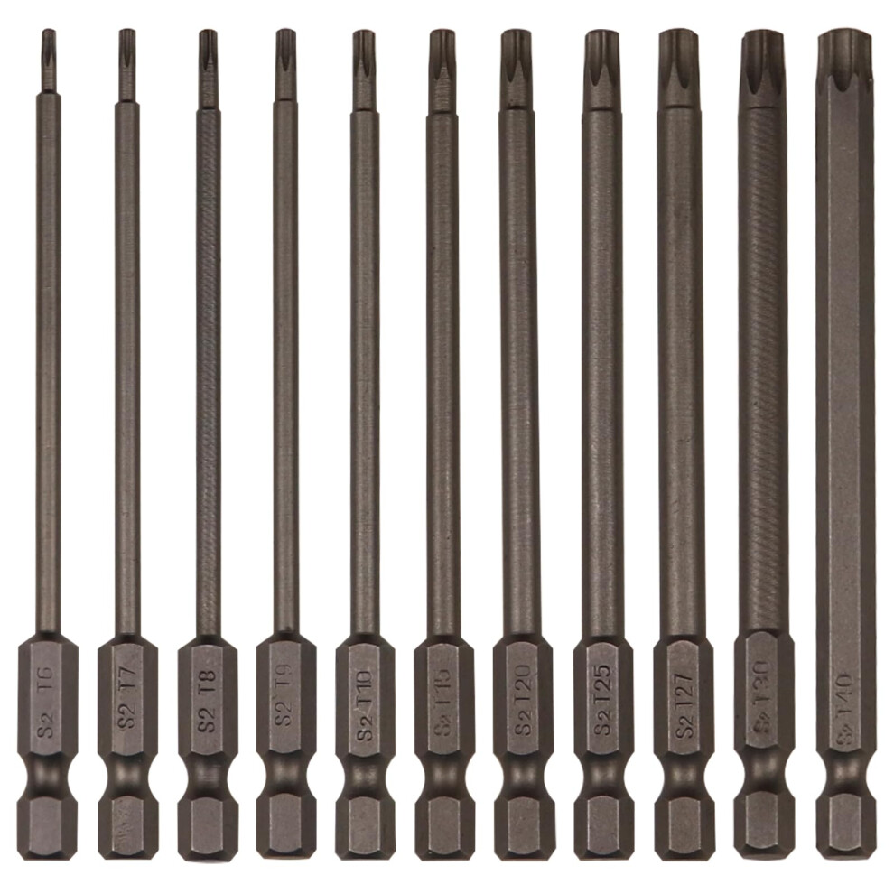 11Pcs Torx Security Bit Set Magnetic Tamper Proof S2 Steel T6t40 Hex Shank 4 Inch Long 9199774975544